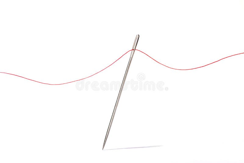 Red thread through a needle's eye as a symbol for the common thread. Red thread through a needle's eye as a symbol for the common thread.