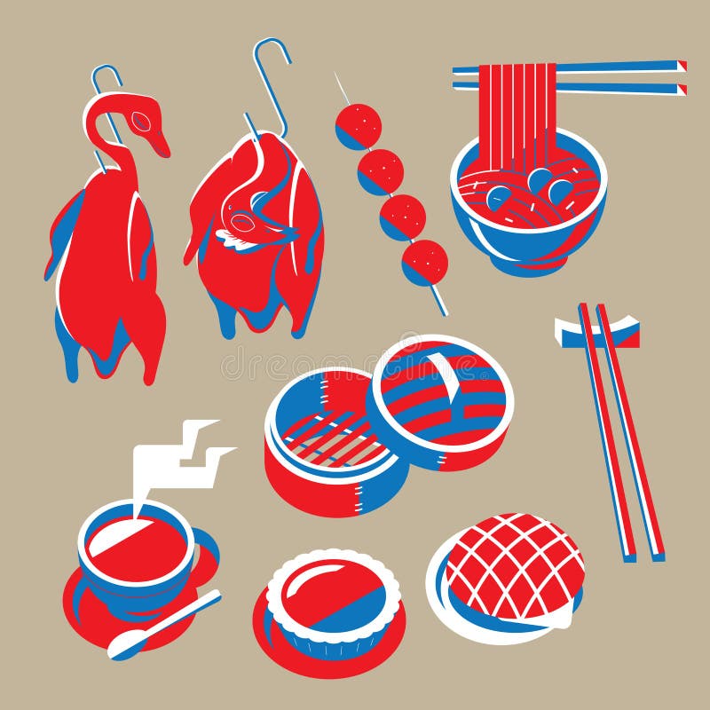 Den grafiska illustrationen av Hong Kong presenterade foods vektor illustrationer