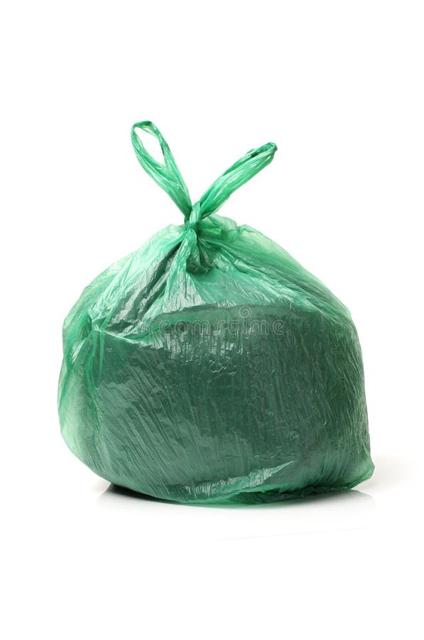 Green bag of rubbish on white background. Green bag of rubbish on white background