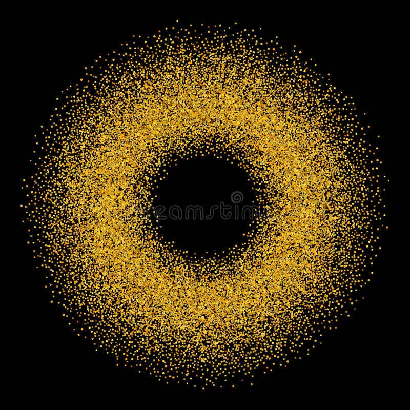 Den guld- cirkeln blänker ramen Guld- konfetti pricker rundan på svart bakgrund Ljus texturmodell för jul vektor illustrationer Den guld- cirkeln blänker ramen Guld- konfetti pricker rundan på svart bakgrund Ljus texturmodell för jul vektor illustrationer