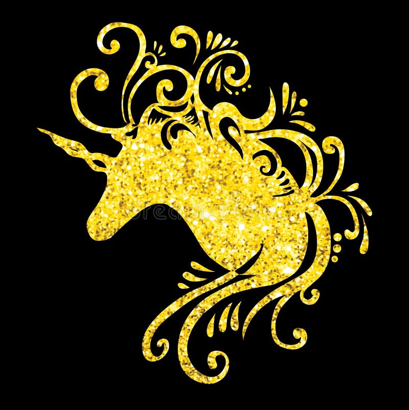 Den guld- enhörningen för fantasin för vektorn för enhörningen för enhörninghuvudeps blänker design för enhörning för gem för kon