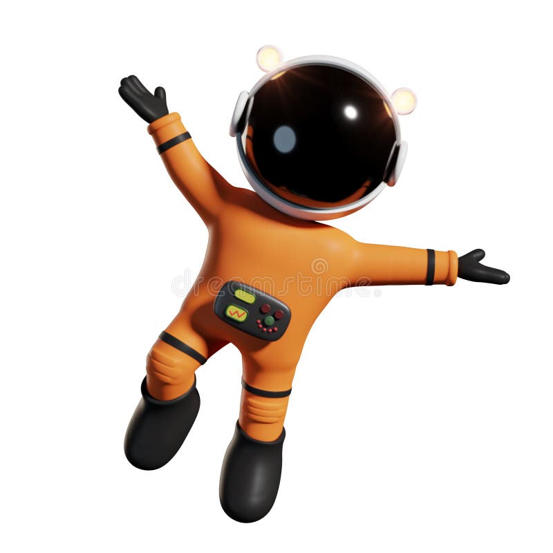 Den gulliga tecknad filmastronautet i orange utrymmedräkt är lycklig i tolkningen för nollgravitationutrymme som 3d isoleras på v stock illustrationer Den gulliga tecknad filmastronautet i orange utrymmedräkt är lycklig i tolkningen för nollgravitationutrymme som 3d isoleras på v stock illustrationer