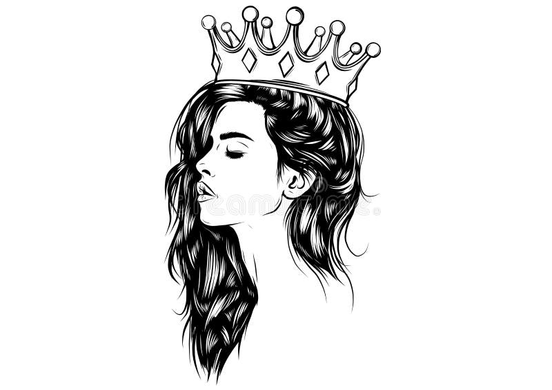 Beautiful girl in crown. Girl with long hair. Vector illustration for a postcard or a poster, print for clothes. Fashion Style. Vintage. Beautiful girl in crown. Girl with long hair. Vector illustration for a postcard or a poster, print for clothes. Fashion Style. Vintage.