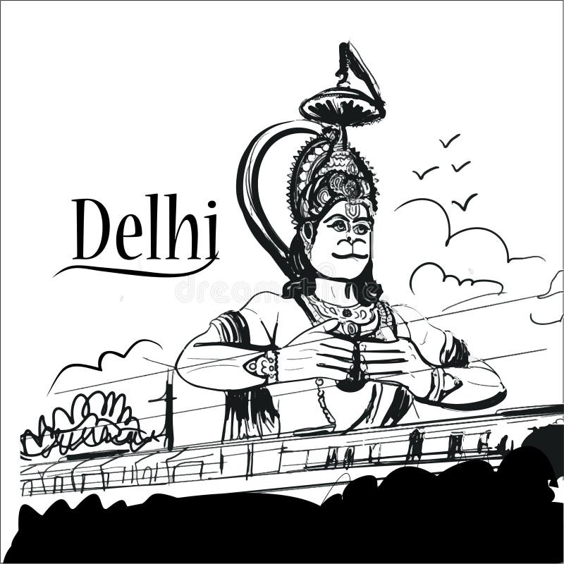 Den Hanuman templet av karolbagh New Delhi skissar det idérika banret royaltyfri illustrationer Den Hanuman templet av karolbagh New Delhi skissar det idérika banret royaltyfri illustrationer