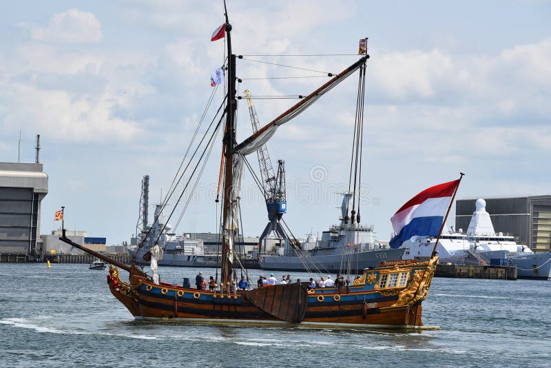 Den Helder, Netherlands. July 2, 2023. The stern of the Staten yacht Utrecht on the Marsdiep.