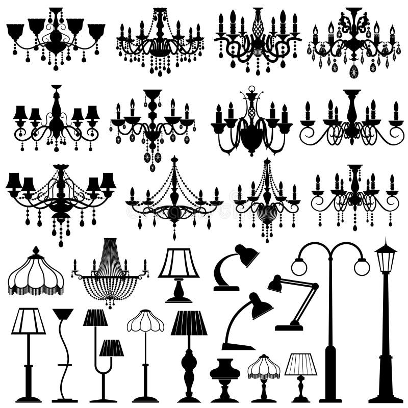 Den hem- och utomhus- blixt-, lamp- och ljuskronavektorn ställde in royaltyfri illustrationer Den hem- och utomhus- blixt-, lamp- och ljuskronavektorn ställde in royaltyfri illustrationer