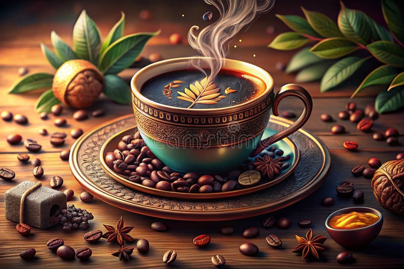 Fantastisk 3D-rendering av en kaffekopp, perfekt för kafeteriautställningar, marknadsföringsmaterial och gratulationskort, som ska stock illustrationer