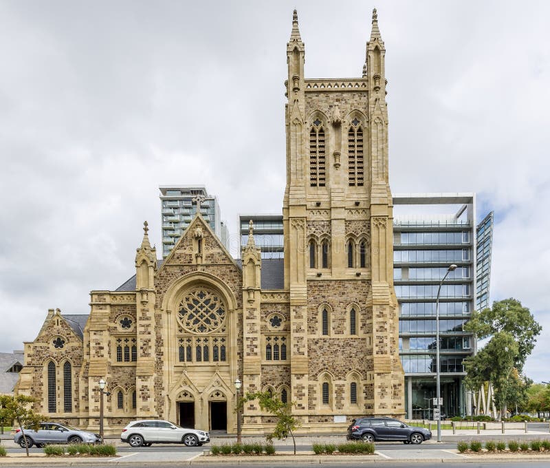 Den h?rliga fasaden av domkyrkan f?r St Francis Xaviers, Adelaide, sydliga Australien arkivfoto Den h?rliga fasaden av domkyrkan f?r St Francis Xaviers, Adelaide, sydliga Australien arkivfoto