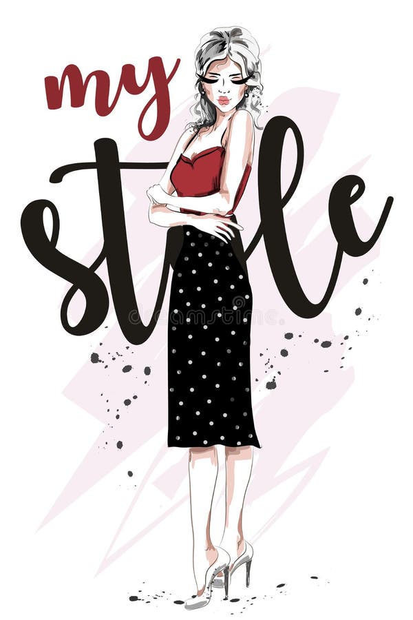 den härliga kläder fashion kvinnabarn Hand dragen modekvinna för blont hår skissa vektor illustrationer den härliga kläder fashion kvinnabarn Hand dragen modekvinna för blont hår skissa vektor illustrationer
