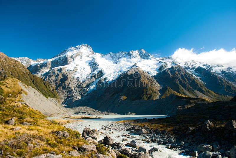 Den härliga sikten och glaciären i montering lagar mat National Park, söder är royaltyfria foton