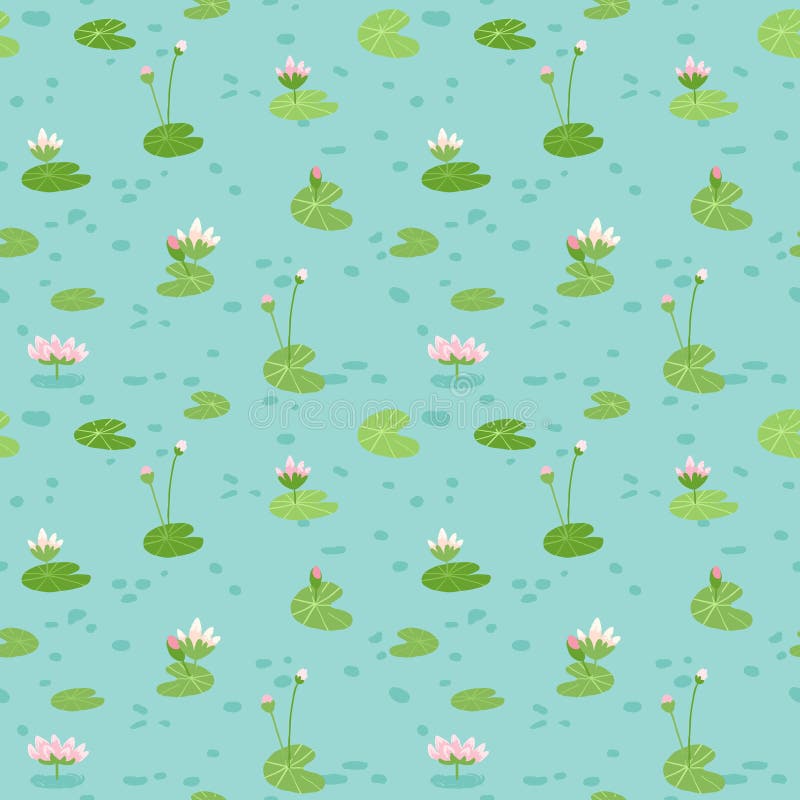Den härliga sömlösa modellen med vatten Lillies, bruk för Baby bakgrund, textil skrivar ut, räkningar, tapeten, affischer stock illustrationer Den härliga sömlösa modellen med vatten Lillies, bruk för Baby bakgrund, textil skrivar ut, räkningar, tapeten, affischer stock illustrationer