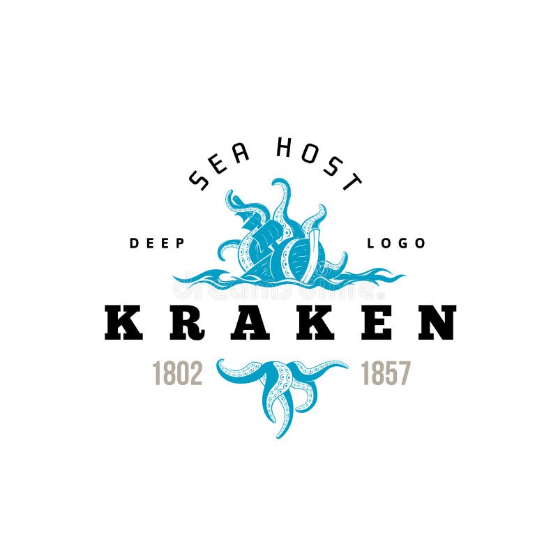 Den jätte- ondskan kraken logoen, monster för konturbläckfiskhavet med tentakel stock illustrationer Den jätte- ondskan kraken logoen, monster för konturbläckfiskhavet med tentakel stock illustrationer