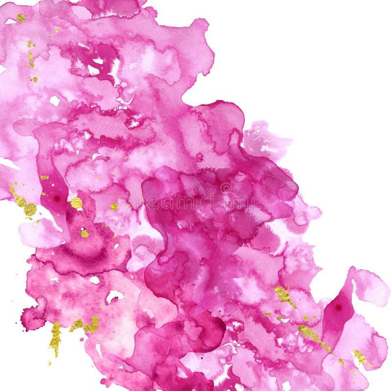 Den konstnärliga handen målade rosa textur med färgstänk av guld- målarfärg på vit bakgrund Vattenfärgfuchsiabaner vektor illustrationer Den konstnärliga handen målade rosa textur med färgstänk av guld- målarfärg på vit bakgrund Vattenfärgfuchsiabaner vektor illustrationer