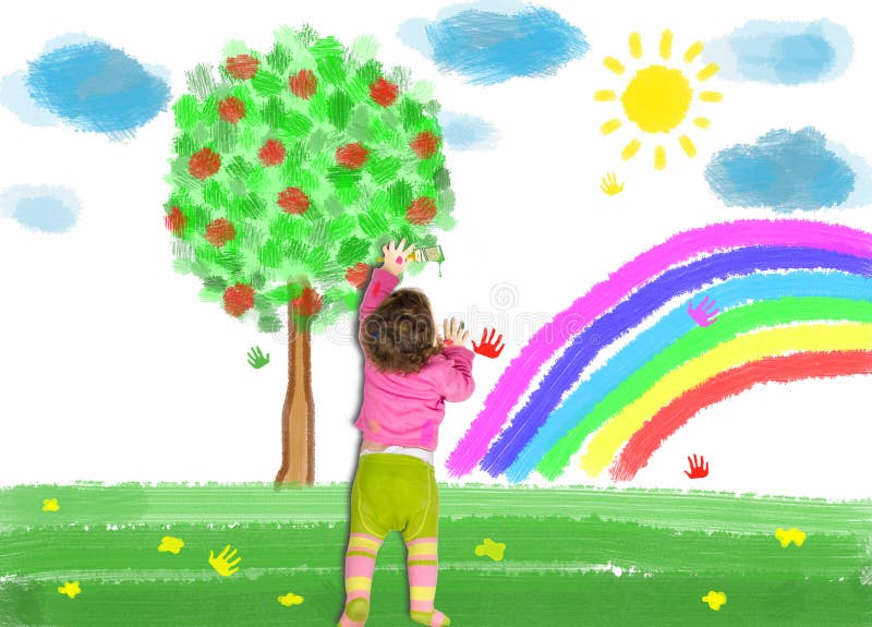 Den lilla ungen drar på väggen arkivbild Den lilla ungen drar på väggen arkivbild