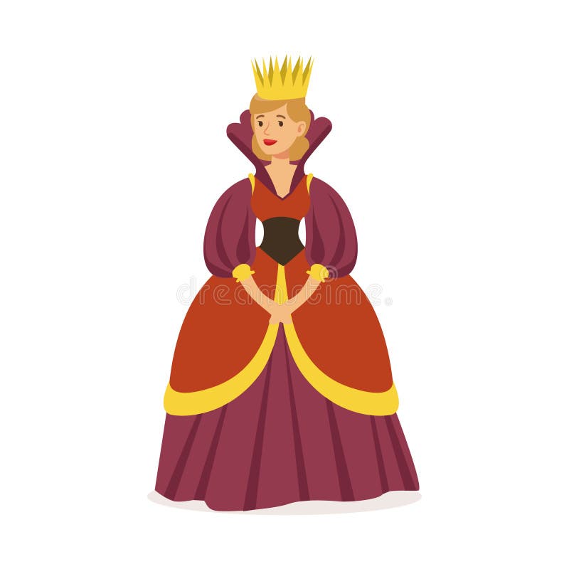 Den majestätiska drottningen i lilor klär och den guld- färgrika vektorillustrationen för kronan, för sagan eller för det europei stock illustrationer Den majestätiska drottningen i lilor klär och den guld- färgrika vektorillustrationen för kronan, för sagan eller för det europei stock illustrationer
