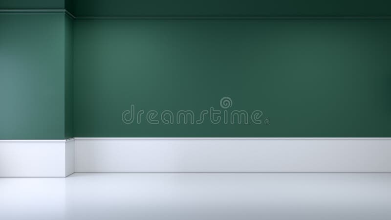 Den Minimalist inre, tomt rum, den gröna väggen och vit flooring/3d framför stock illustrationer