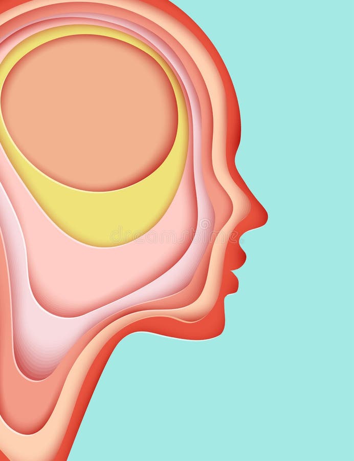 Den moderna vykortet med det i lager snittet ut färgade pappers- mänsklig profil vektor illustrationer Den moderna vykortet med det i lager snittet ut färgade pappers- mänsklig profil vektor illustrationer