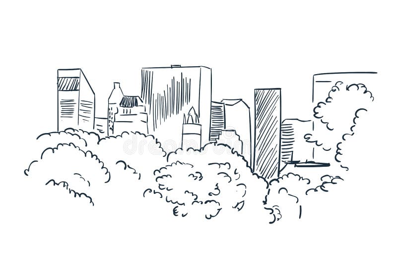 Den New York City vektorn skissar landskaplinjen illustrationhorisont vektor illustrationer Den New York City vektorn skissar landskaplinjen illustrationhorisont vektor illustrationer