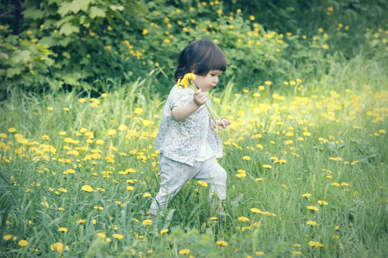 Den nätta lilla flickan går i parkera royaltyfria foton