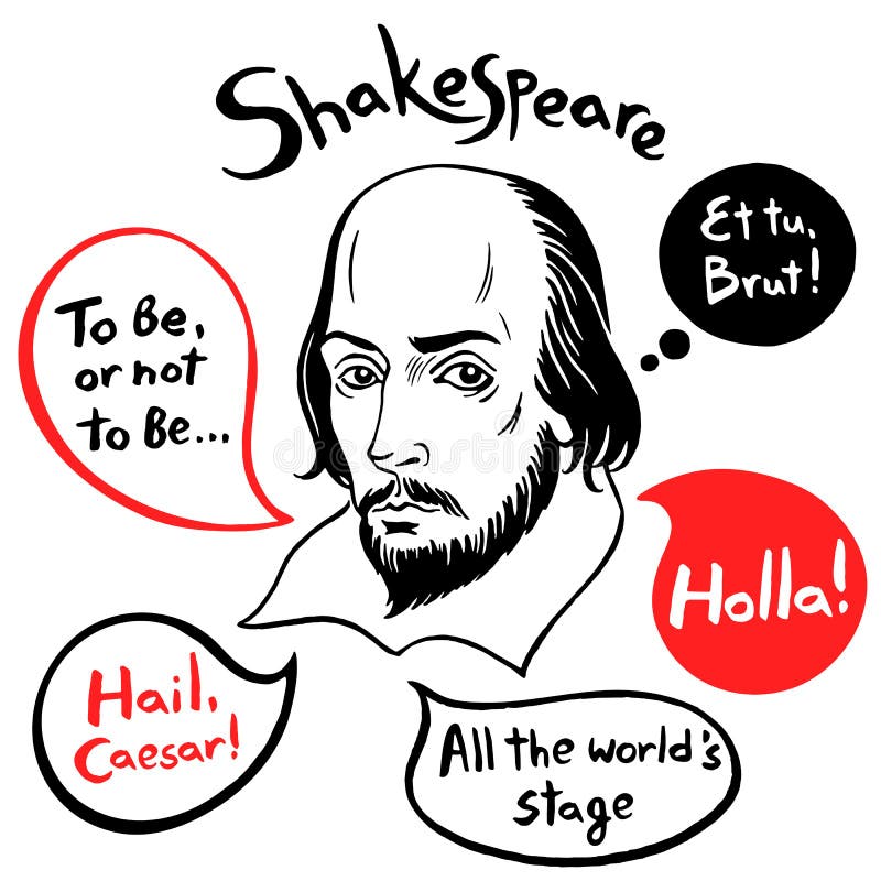 Den Shakespeare ståenden med berömda citationstecken och anförande bubblar stock illustrationer Den Shakespeare ståenden med berömda citationstecken och anförande bubblar stock illustrationer
