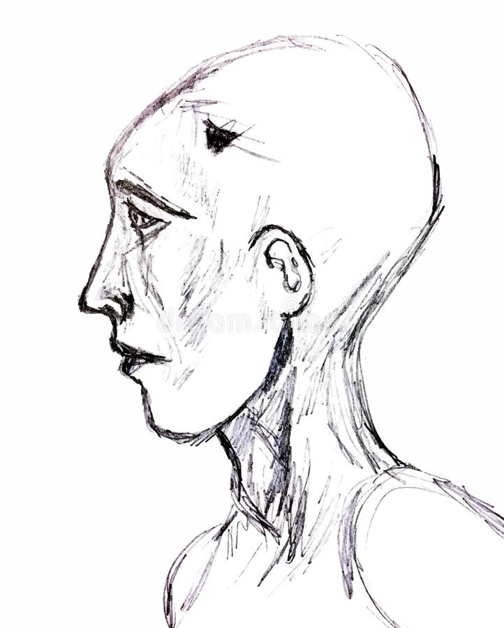 Den skalliga mannen ser bort med en ledsen blick vektor illustrationer Den skalliga mannen ser bort med en ledsen blick vektor illustrationer