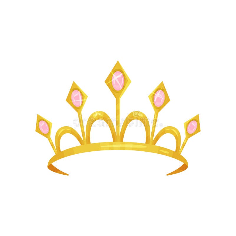 Den skinande prinsessatiaran dekorerade med fem dyrbara rosa stenar Guld- drottningkrona Kungligt attribut Huvud för kvinna s stock illustrationer Den skinande prinsessatiaran dekorerade med fem dyrbara rosa stenar Guld- drottningkrona Kungligt attribut Huvud för kvinna s stock illustrationer