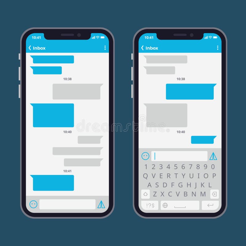 Smart phone with text message bubbles and keyboards vector template. Telephone application for communication and conversation texting illustration. Smart phone with text message bubbles and keyboards vector template. Telephone application for communication and conversation texting illustration