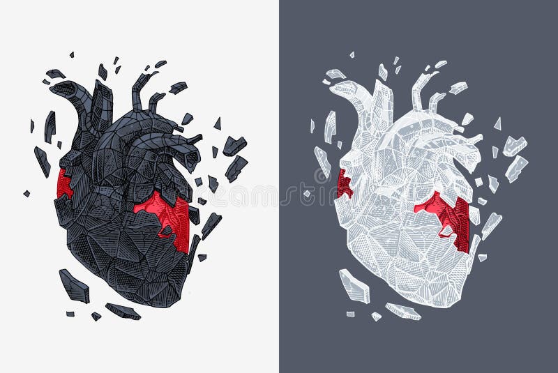 Den stiliserade illustrationen av hjärta täckte att knäcka med stenen
