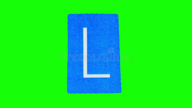 Den stora bokstaven l på den blå rektangulära stoppanimeringen av pappersmorgelkrypning på grön skärm