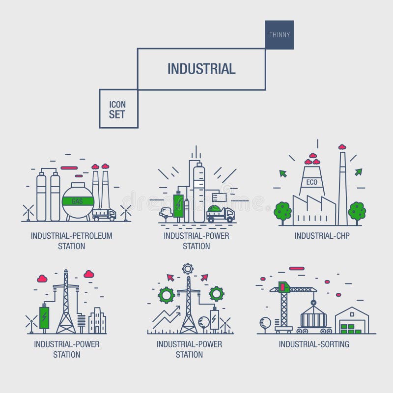 Den stora industriella symbolsuppsättningen med designbeståndsdelar gasar, oliv, rengöring, vektor illustrationer Den stora industriella symbolsuppsättningen med designbeståndsdelar gasar, oliv, rengöring, vektor illustrationer