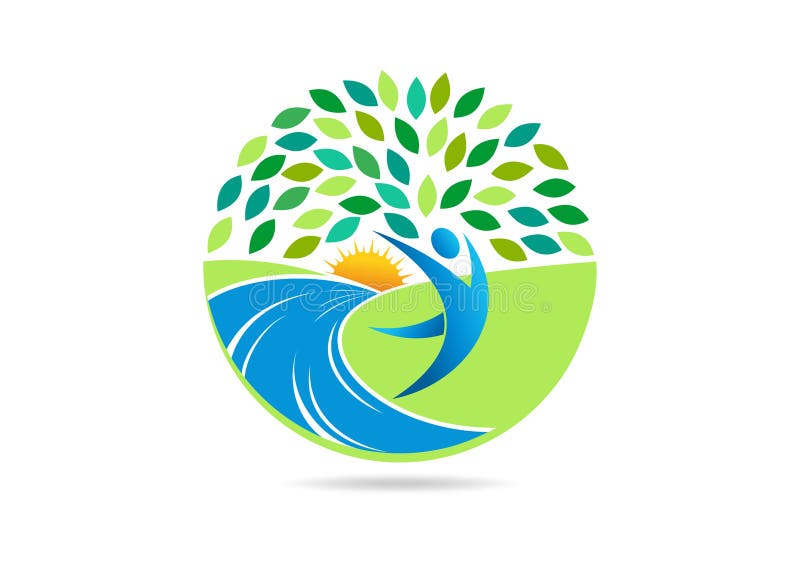 Den sunda folklogoen, det aktiva kropppassformsymbolet och den naturliga symbolen för wellnessmittvektor planlägger stock illustrationer Den sunda folklogoen, det aktiva kropppassformsymbolet och den naturliga symbolen för wellnessmittvektor planlägger stock illustrationer