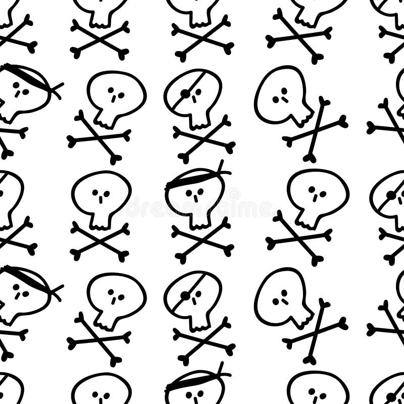 Den sömlösa modellen med piratkopierar skallar Svartvit bakgrund stock illustrationer Den sömlösa modellen med piratkopierar skallar Svartvit bakgrund stock illustrationer
