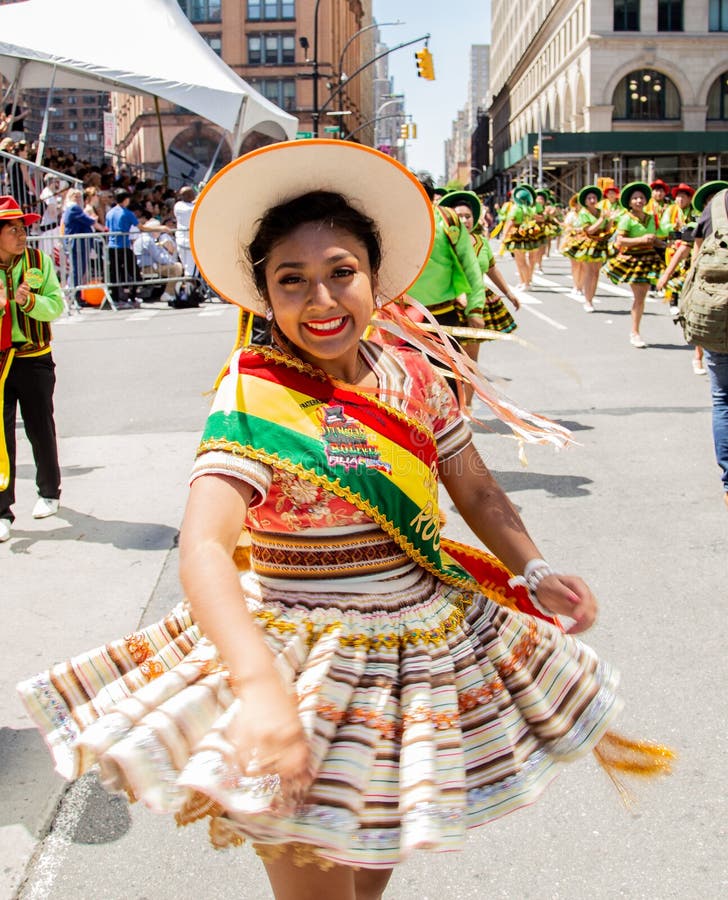 Manhattan, New York, May 18, 2019: 13th Annual New York City Dance Parade and Festival - Beautiful Bolivian Dancers, Fraternal Cultural Incallajta. Manhattan, New York, May 18, 2019: 13th Annual New York City Dance Parade and Festival - Beautiful Bolivian Dancers, Fraternal Cultural Incallajta