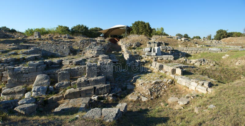 Den Troy arkeologilokalen i Turkiet som är forntida fördärvar