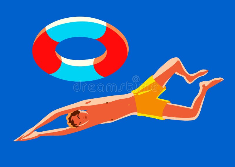 Den unga pojken med livboj simmar Illustration för vektor för sommarferie ljus stock illustrationer Den unga pojken med livboj simmar Illustration för vektor för sommarferie ljus stock illustrationer