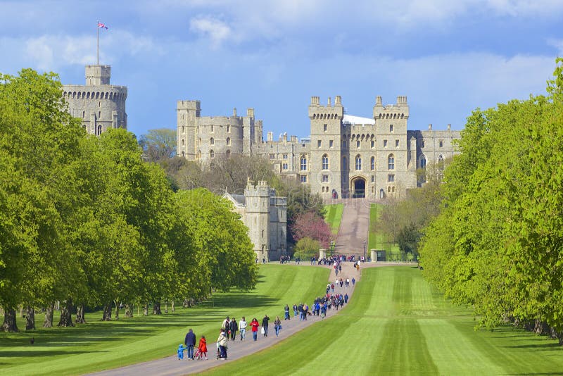 Front spring view of Windsor castle and long walk, England. Front spring view of Windsor castle and long walk, England