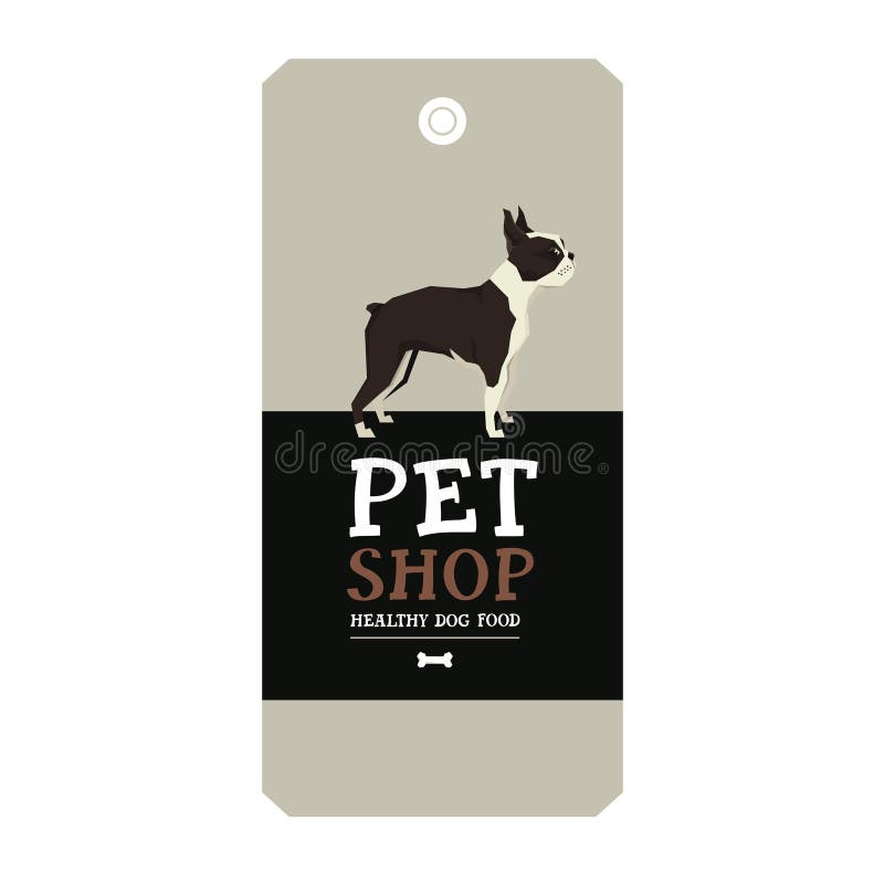 Den älsklings- affischen shoppar illustrationen Boston Terrier för designetikettvektorn stock illustrationer Den älsklings- affischen shoppar illustrationen Boston Terrier för designetikettvektorn stock illustrationer
