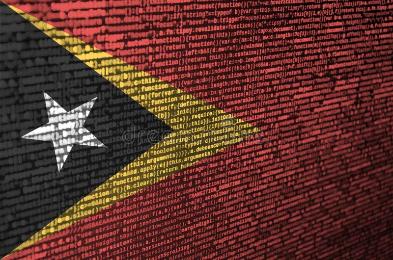 Den Östtimor flaggan visas på skärmen med programkoden Begreppet av modern teknologi- och platsutveckling royaltyfria foton Den Östtimor flaggan visas på skärmen med programkoden Begreppet av modern teknologi- och platsutveckling royaltyfria foton
