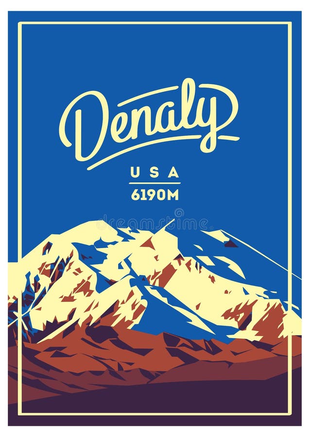 Denali в ряде Аляски, Северной Америке, плакате приключения США внешнем Иллюстрация горы McKinley бесплатная иллюстрация
