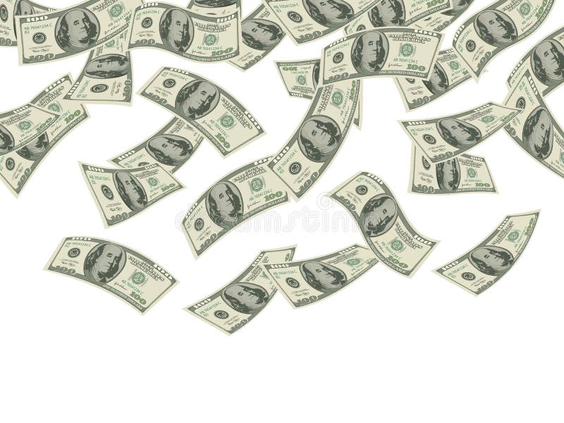 Denaro in calo Concetto commerciale Banconote in dollari contante pioggia di prodotti di investimento economico ricchezza backgro illustrazione di stock