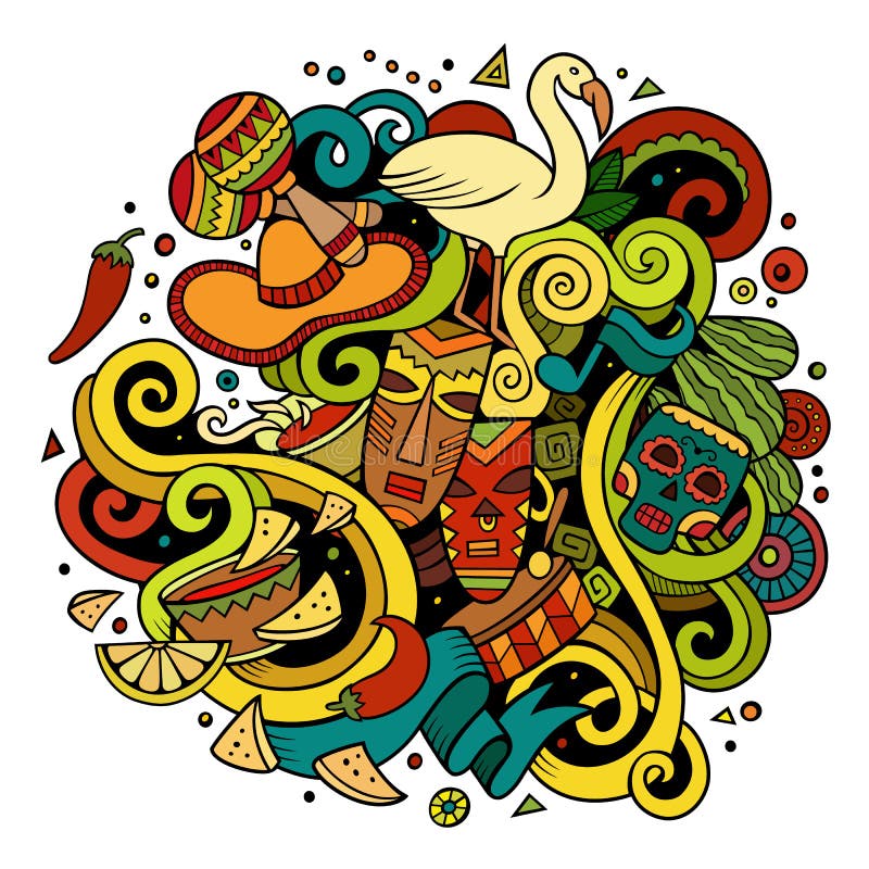 Dendrog tecknade filmen klottrar latin - amerikansk illustration stock illustrationer Dendrog tecknade filmen klottrar latin - amerikansk illustration stock illustrationer