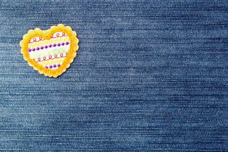Denim Background with Embroidered Heart Stock Image Image of woven