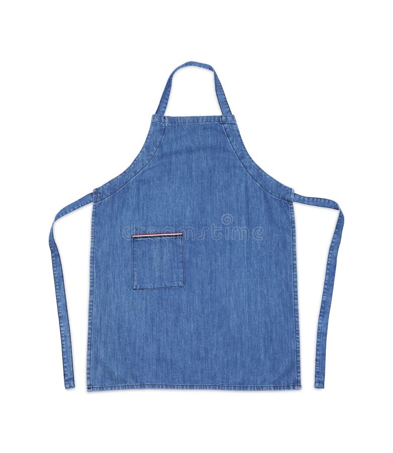 Denim Blue Kitchen Apron Isolated on White Stock Image Image of