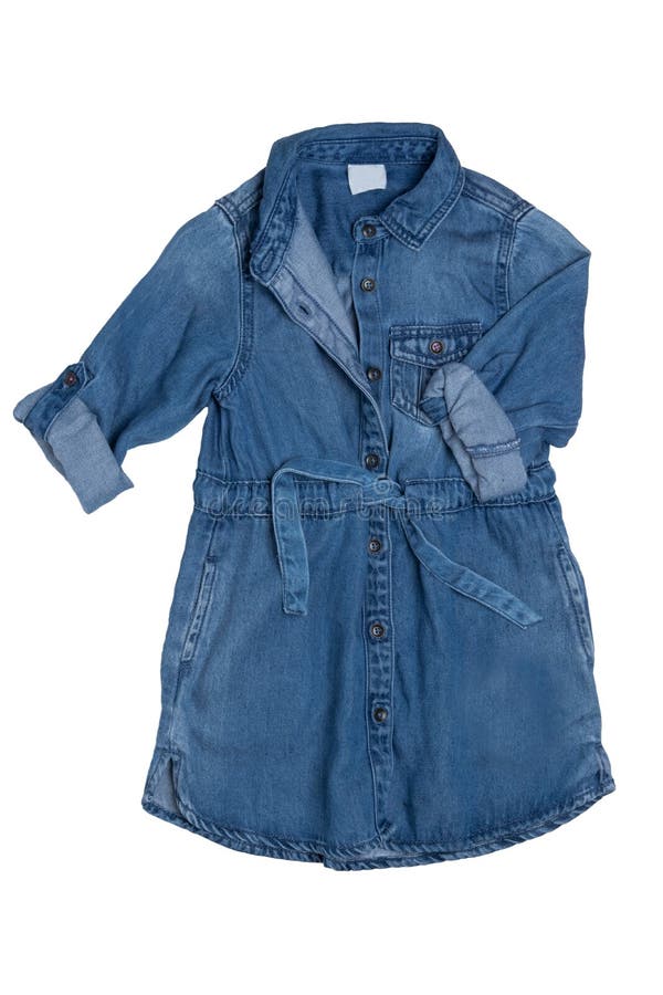 Denim Dress Isolated. Close-up of Cute Long Sleeves Blue Jean Dress for  Little Child Girl Isolated on a White Background Stock Image - Image of  background, denim: 199549729