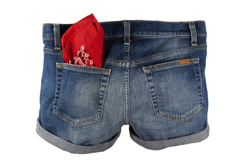 red and blue jean shorts