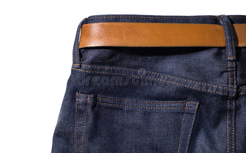 Denim Jeans with Belt on White Isolated Background Stock Image Image