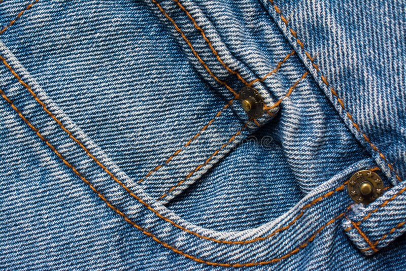 Denim Jeans Texture, Cotton Fabric. Pocket and Rivet Stock Image