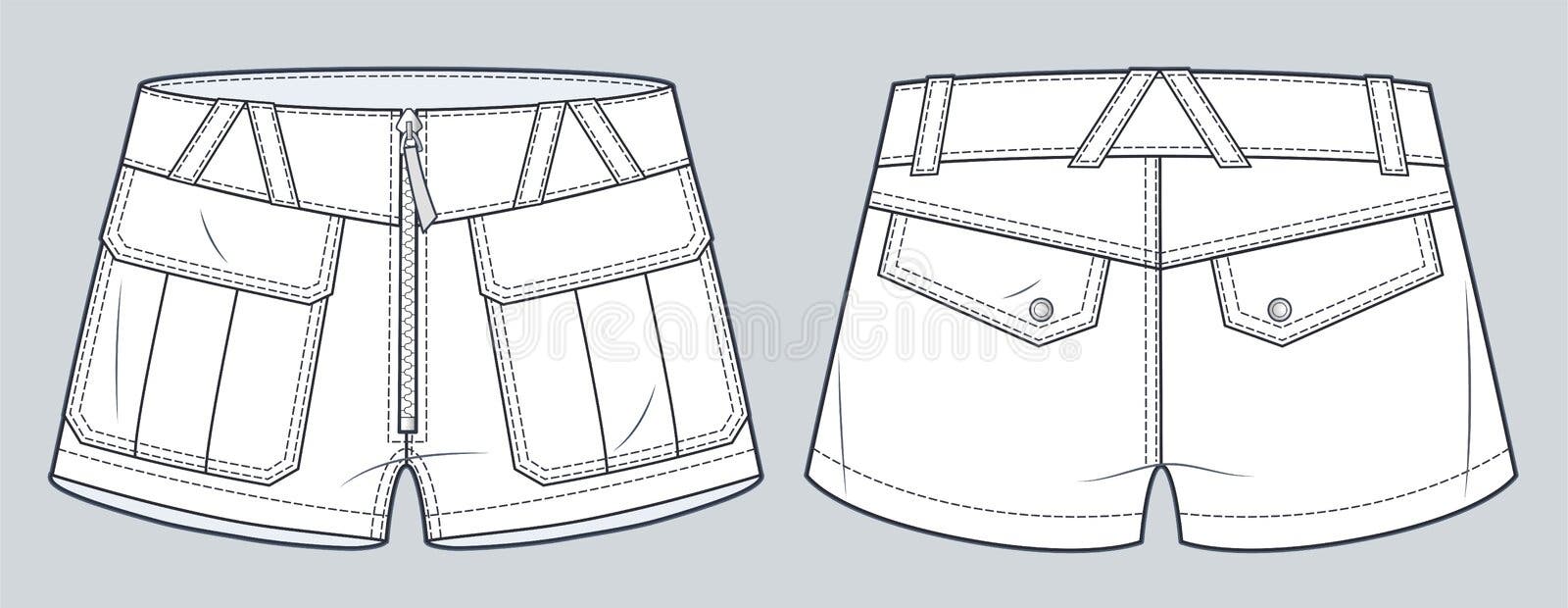 Men S Shorts Fashion Flat Technical Drawing Template. Short Pants ...