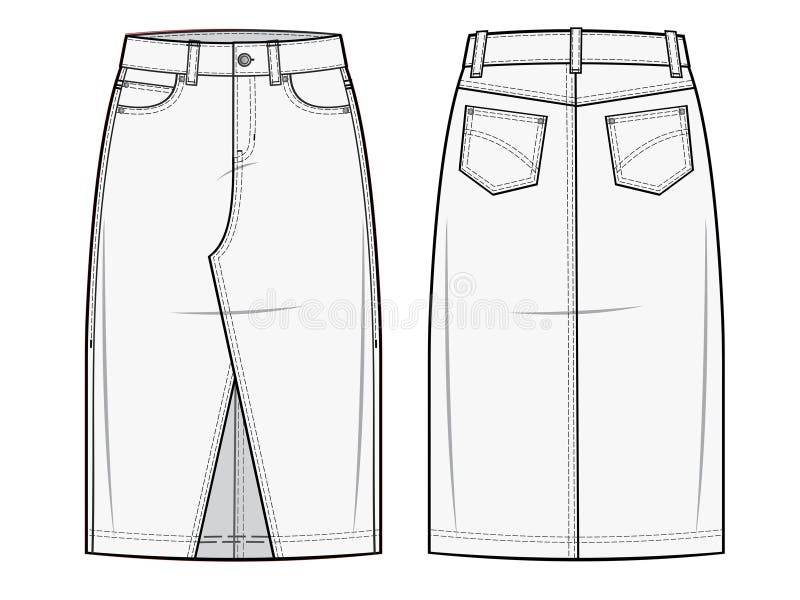 Denim Midi Skirt with Five Pockets Fashion Flats Stock Vector ...