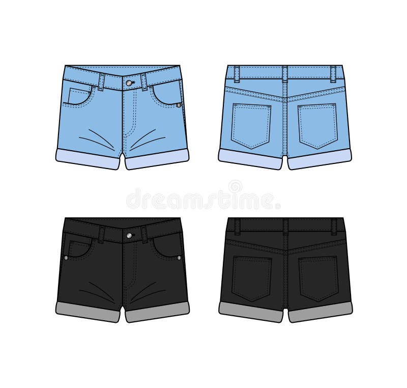 Denim Shorts ( Short Pants ) Template Illustration Set Stock Vector ...